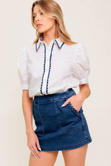 White Scalloped Cotton Blouse