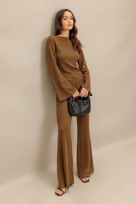 Caramel Brown Boat Neck Sweater