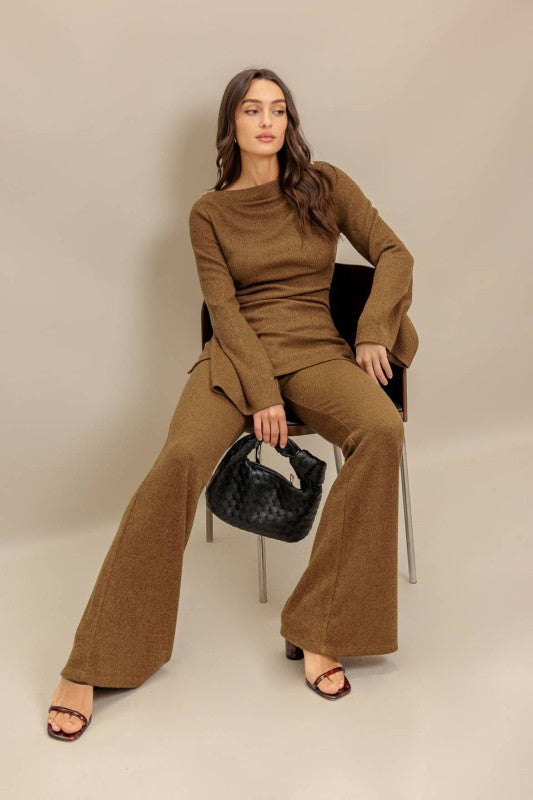 Caramel Brown Boat Neck Sweater