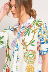 Chic Floral & Coastal Short Sleeve Top