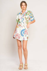 Chic Floral & Coastal Short Sleeve Top