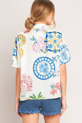 Chic Floral & Coastal Short Sleeve Top