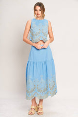 Embroidered Scalloped Hem Sleeveless Blouse