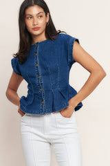Washed Denim Peplum Top