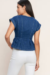 Washed Denim Peplum Top