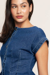 Washed Denim Peplum Top