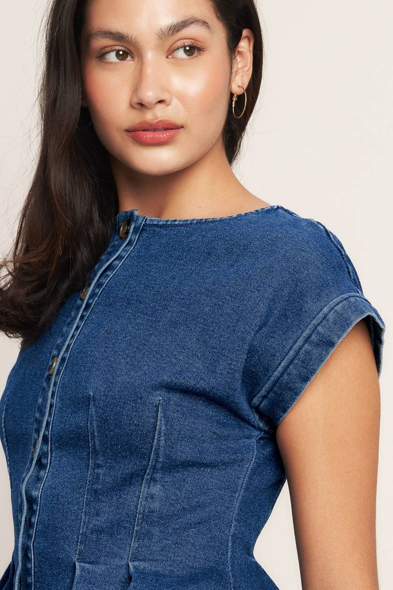 Washed Denim Peplum Top – v o g l i o