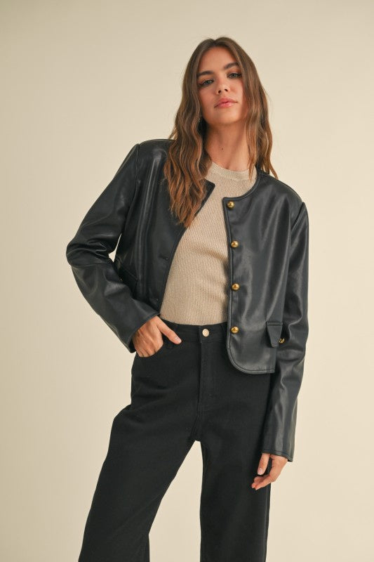 Cropped Faux Leather Jacket