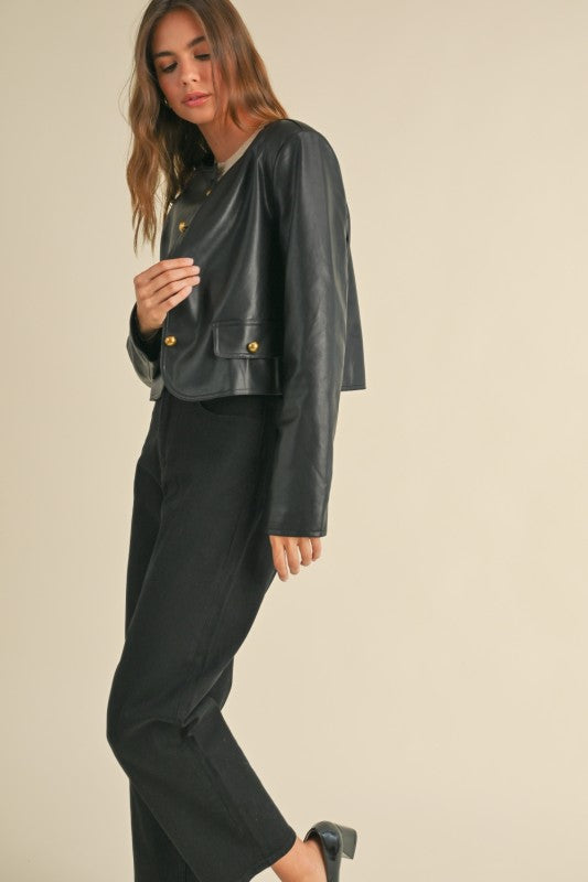Cropped Faux Leather Jacket