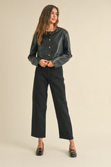 Cropped Faux Leather Jacket