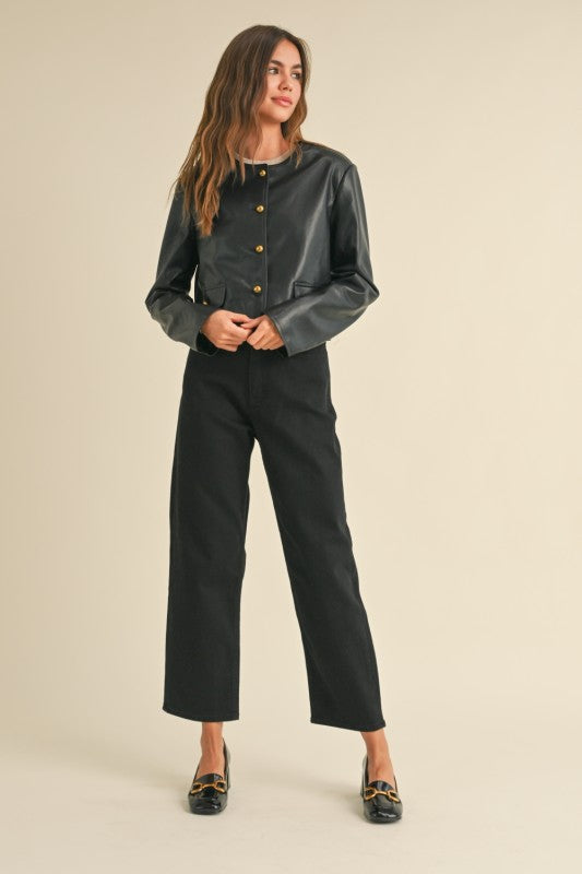 Cropped Faux Leather Jacket