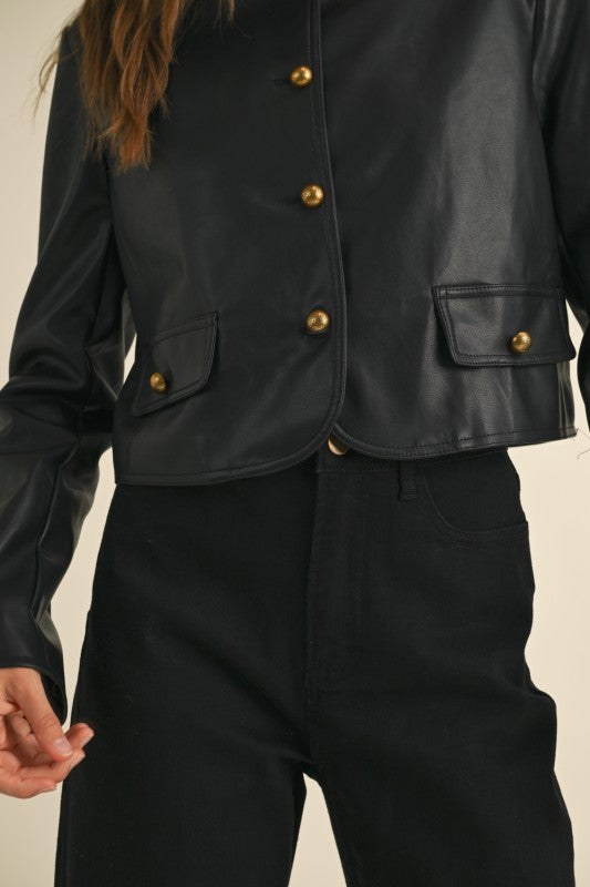 Cropped Faux Leather Jacket