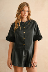 Short Sleeve Faux-Leather Jacket