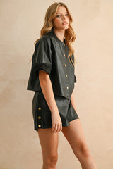 Short Sleeve Faux-Leather Jacket