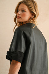 Short Sleeve Faux-Leather Jacket