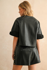 Short Sleeve Faux-Leather Jacket