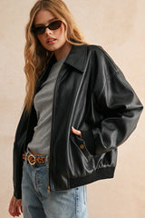 Oversized Faux Leather Bomber Jacket