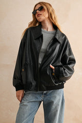 Oversized Faux Leather Bomber Jacket