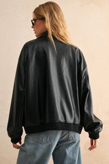 Oversized Faux Leather Bomber Jacket