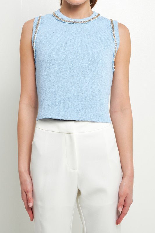 Trim Detail Tank Top (Blue, Pink)
