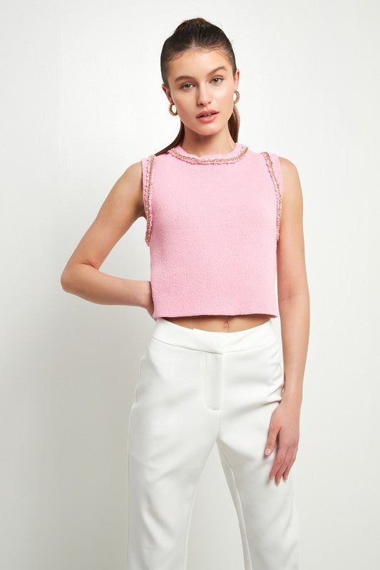 Trim Detail Tank Top (Blue, Pink)