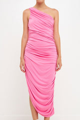 Asymmetrical Jersey Dress (Off White, Pink)