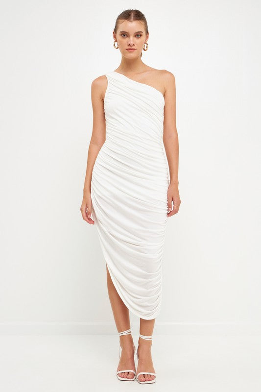 Asymmetrical Jersey Dress (Off White, Pink)