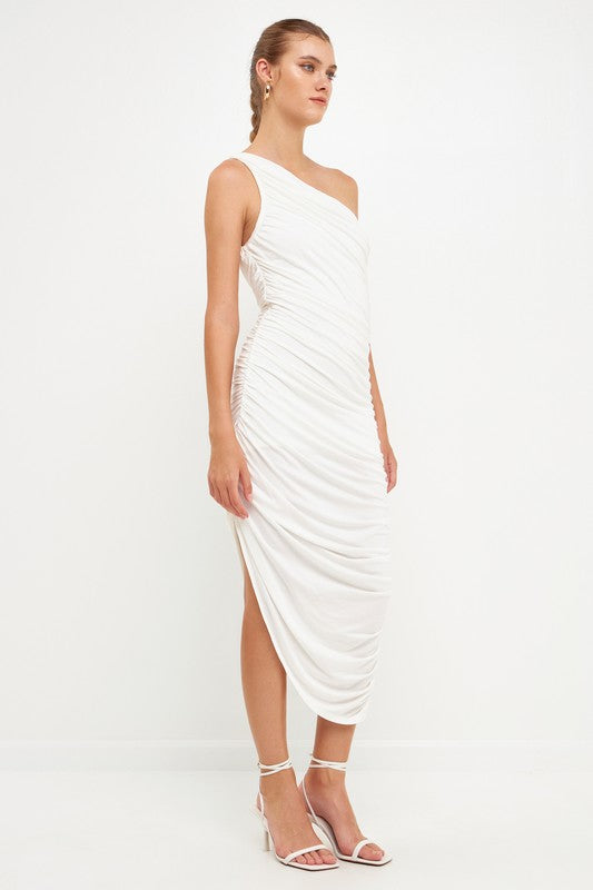 Asymmetrical Jersey Dress (Off White, Pink)