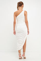Asymmetrical Jersey Dress (Off White, Pink)