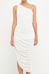 Asymmetrical Jersey Dress (Off White, Pink)