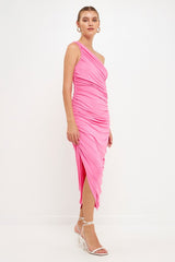 Asymmetrical Jersey Dress (Off White, Pink)