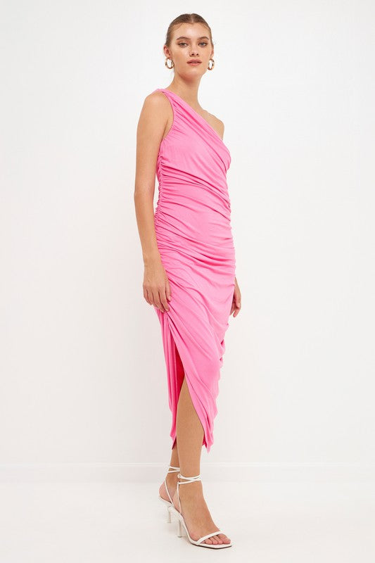 Asymmetrical Jersey Dress (Off White, Pink)