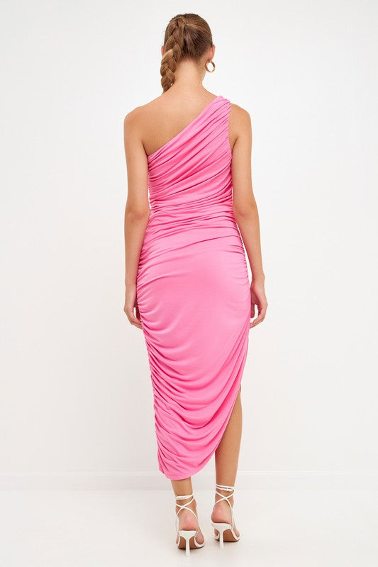 Asymmetrical Jersey Dress (Off White, Pink)