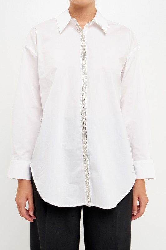 Sequins And Beads Trim Shirt