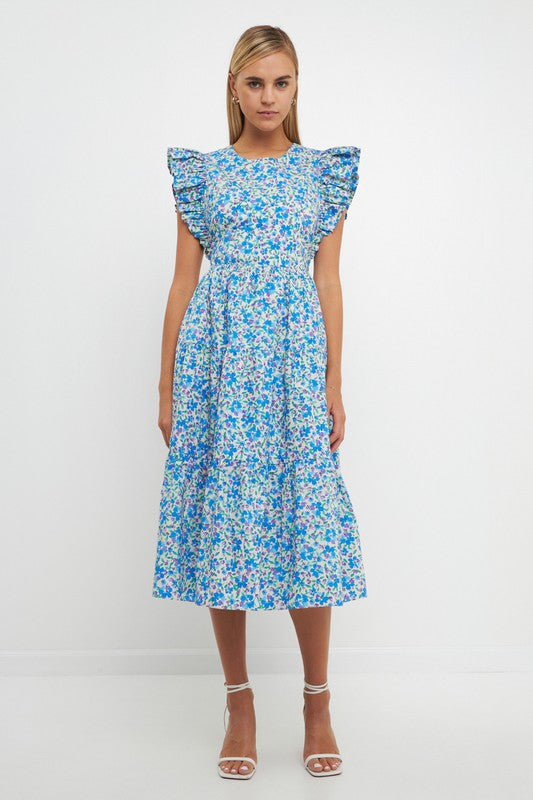 Floral Back Cutout Midi Dress