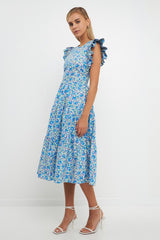 Floral Back Cutout Midi Dress