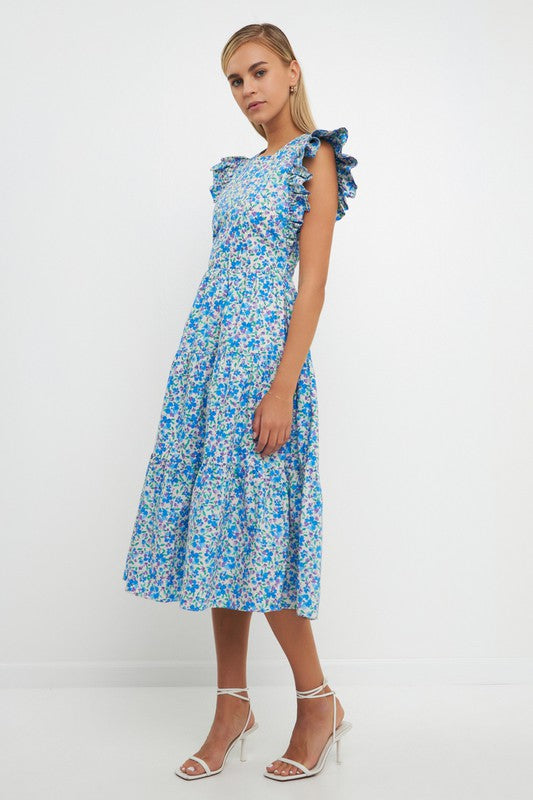Floral Back Cutout Midi Dress