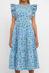 Floral Back Cutout Midi Dress