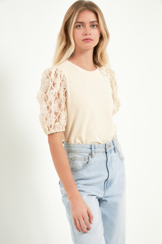 Floral Texture Sleeve Top