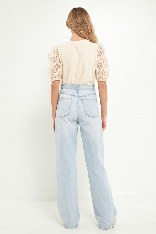 Floral Texture Sleeve Top