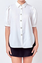 Jeweled Puff Sleeve Top (White, Black)