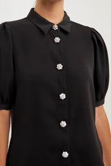 Jeweled Puff Sleeve Top (White, Black)