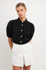 Jeweled Puff Sleeve Top (White, Black)