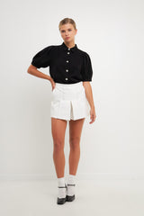 Jeweled Puff Sleeve Top (White, Black)