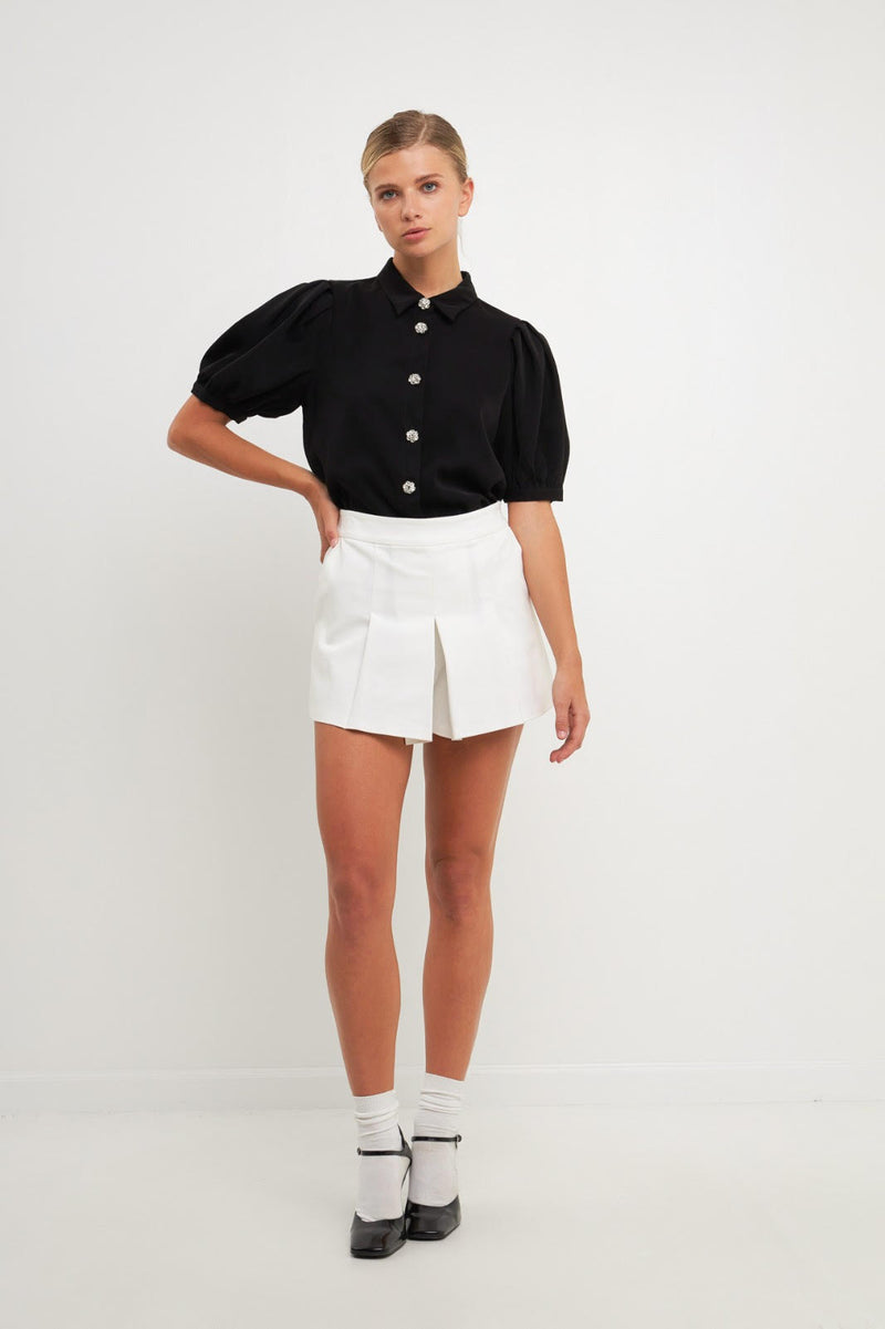 Jeweled Puff Sleeve Top (White, Black)