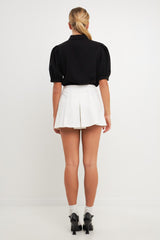 Jeweled Puff Sleeve Top (White, Black)
