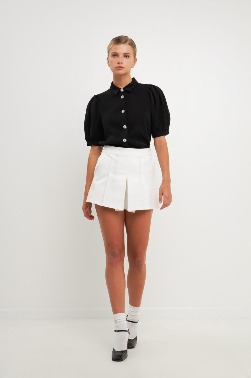 Jeweled Puff Sleeve Top (White, Black)