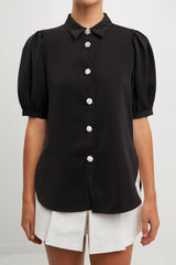 Jeweled Puff Sleeve Top (White, Black)