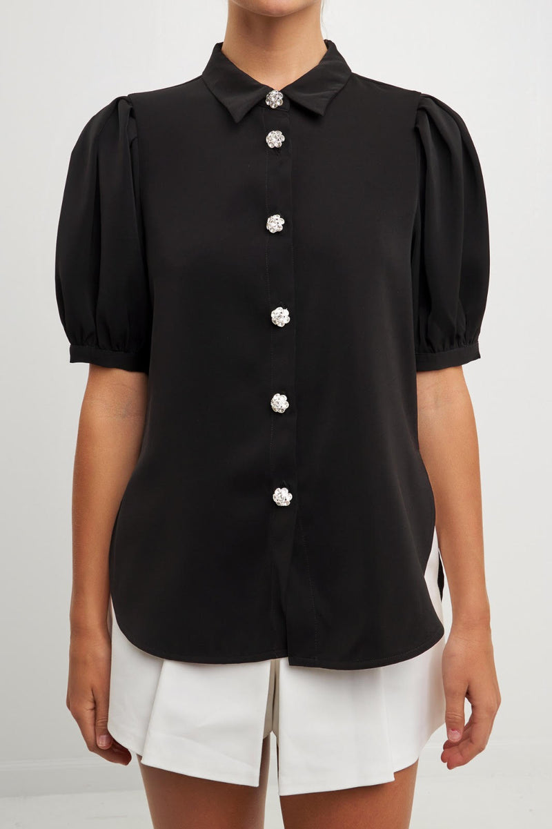 Jeweled Puff Sleeve Top (White, Black)