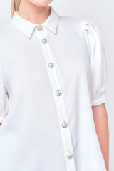 Jeweled Puff Sleeve Top (White, Black)